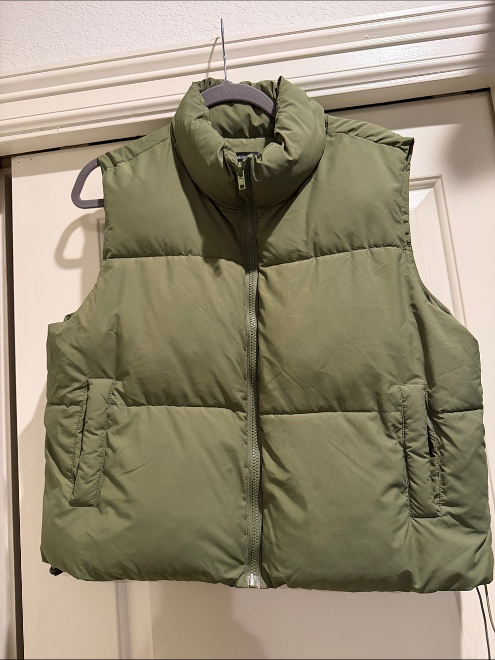 Women’s Olive Green Puffer Vest with High Collar
